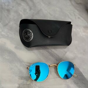 Ray-Ban Gold Frame Sunglasses with Blue Lenses